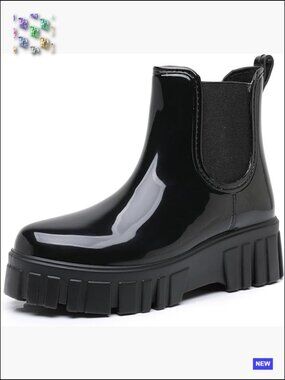 Waterproof Chelsea Rain Boots Chunky Platform Ankle Booties Slip-On Non Slip